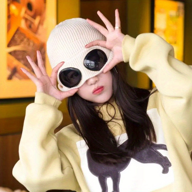 Winter Knitted Beanie Hat With Goggles Ear Protection Warm Hat