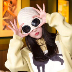 Winter Knitted Beanie Hat With Goggles Ear Protection Warm Hat