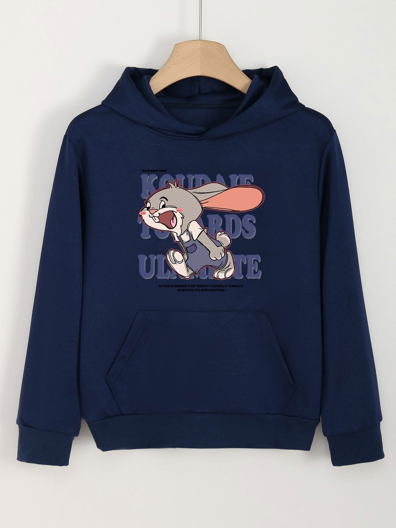 Bunny Print Hoodie For Girls Kids Casual Pullover Hooded Long Sleeve Top