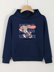 Bunny Print Hoodie For Girls Kids Casual Pullover Hooded Long Sleeve Top