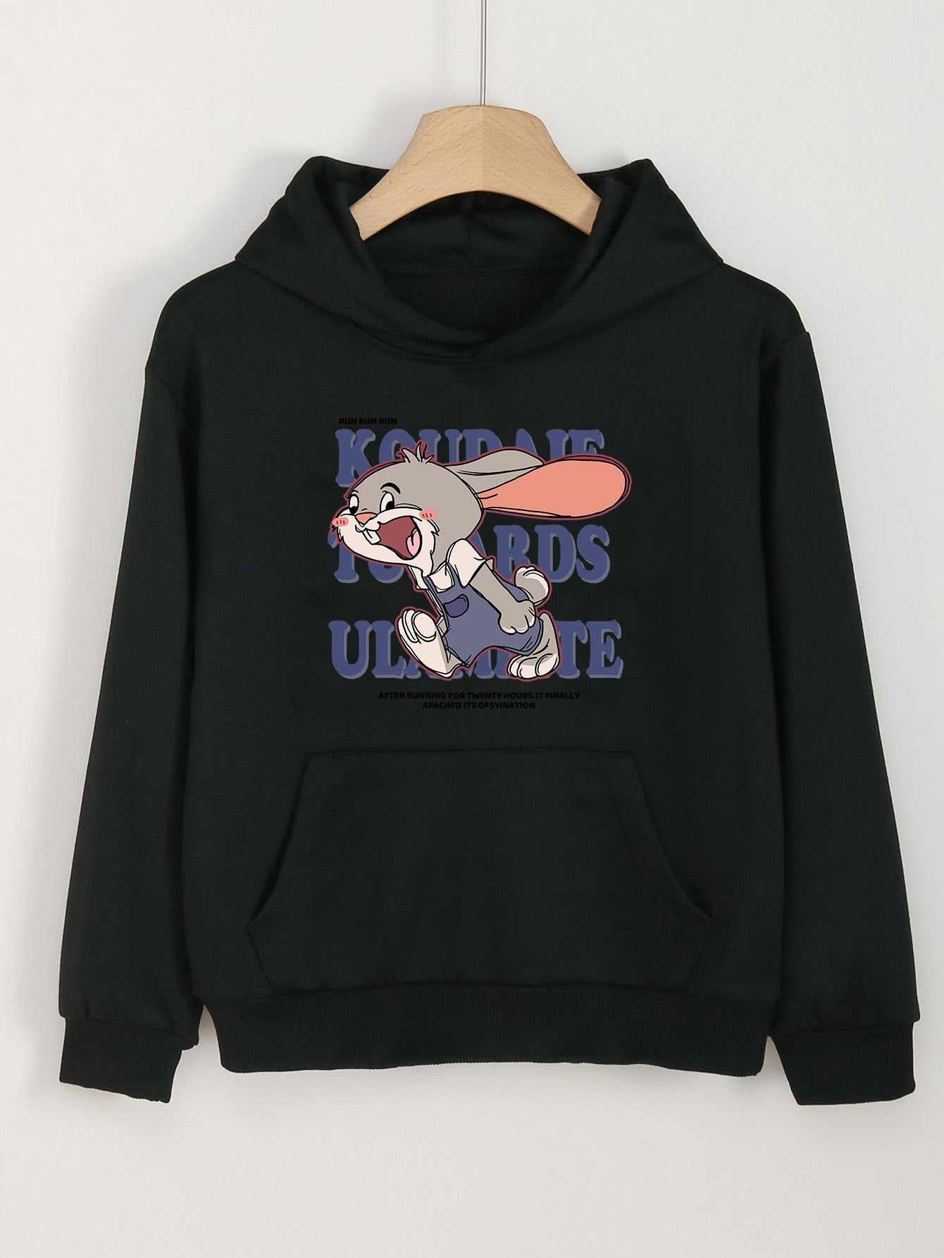 Bunny Print Hoodie For Girls Kids Casual Pullover Hooded Long Sleeve Top