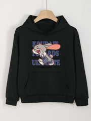 Bunny Print Hoodie For Girls Kids Casual Pullover Hooded Long Sleeve Top