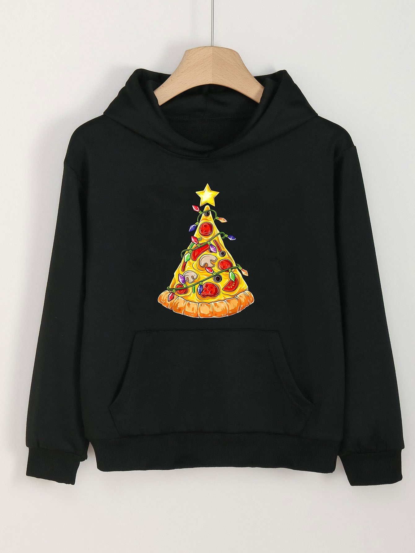 Pizza Tree Print Hoodie Kids Casual Pullover Hooded Long Sleeve Top