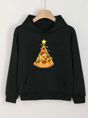 Pizza Tree Print Hoodie Kids Casual Pullover Hooded Long Sleeve Top
