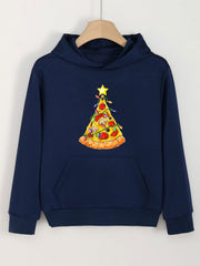 Pizza Tree Print Hoodie Kids Casual Pullover Hooded Long Sleeve Top