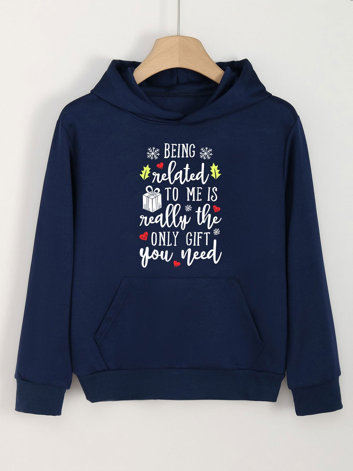 Girls Christmas Print Hoodie Casual Pullover with Kangaroo Pocket