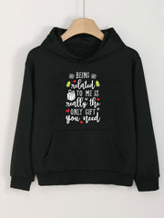 Girls Christmas Print Hoodie Casual Pullover with Kangaroo Pocket