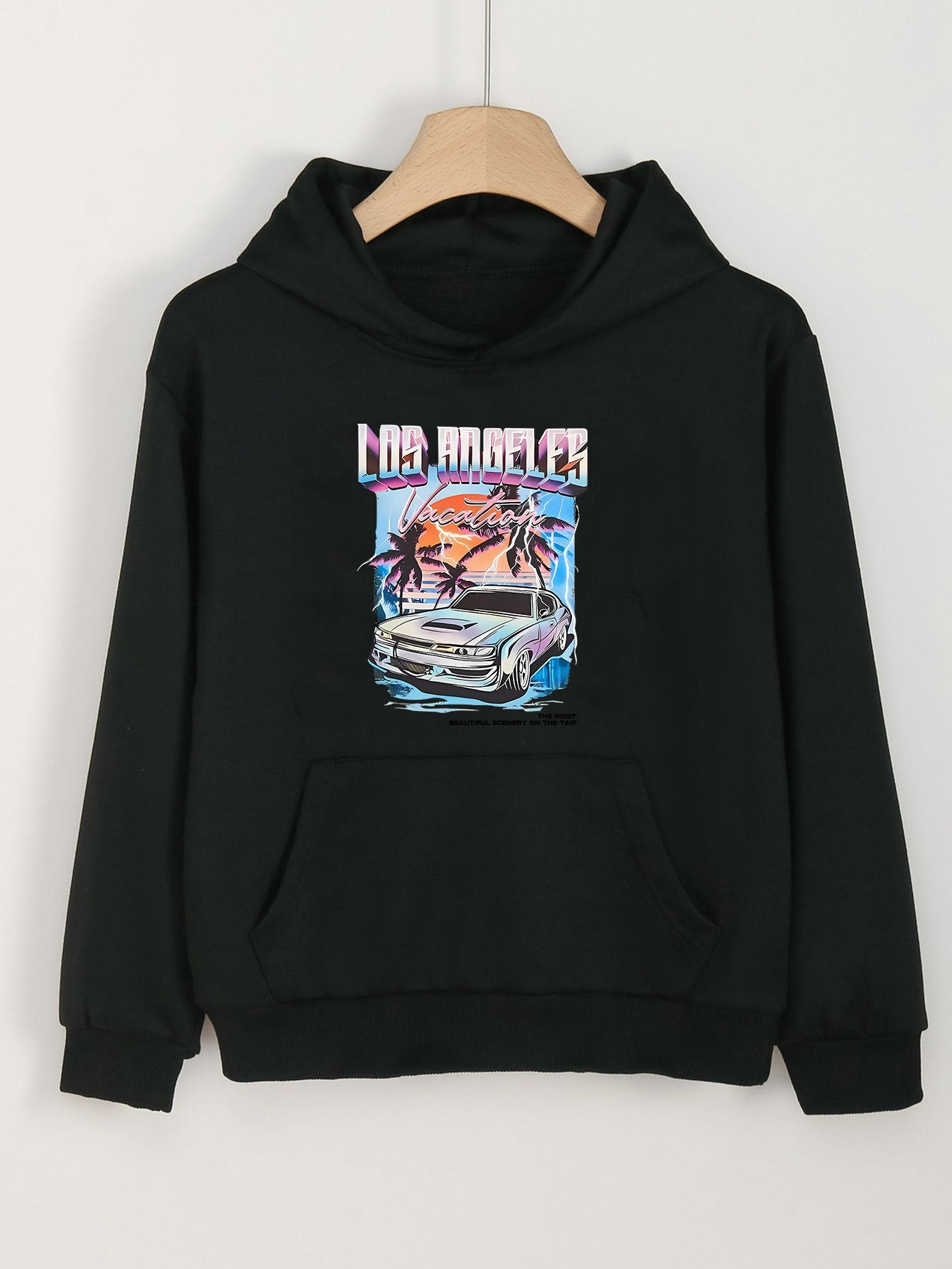 Los Angeles Print Hoodie For Girls Kids Casual Pullover Hooded Top
