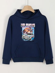 Los Angeles Print Hoodie For Girls Kids Casual Pullover Hooded Top