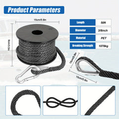 2in 50ft Double Braided Nylon Boat Anchor Rope Dock Rope