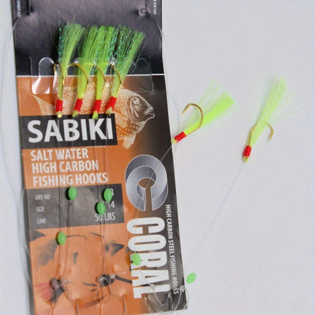 6pcs Sabiki Bait Set High Carbon Hooks Luminous Bead Tandem Hooks