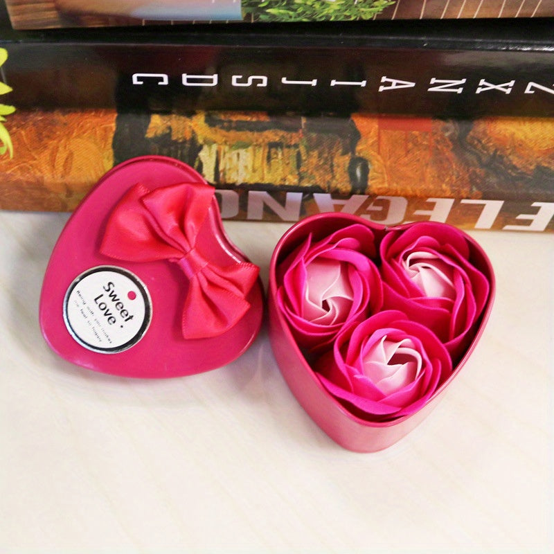 Floral Scented Bath Soap Rose Flower Petals Heart Shaped Case Mother's Gift