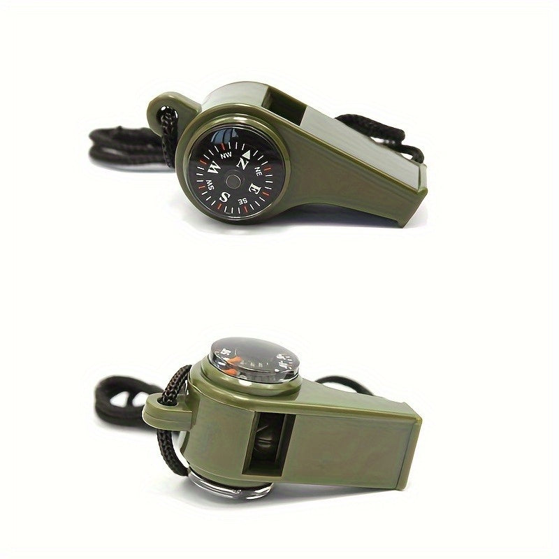 2pcs 3 In 1 Emergency Survival Whistle With Compass Thermometer