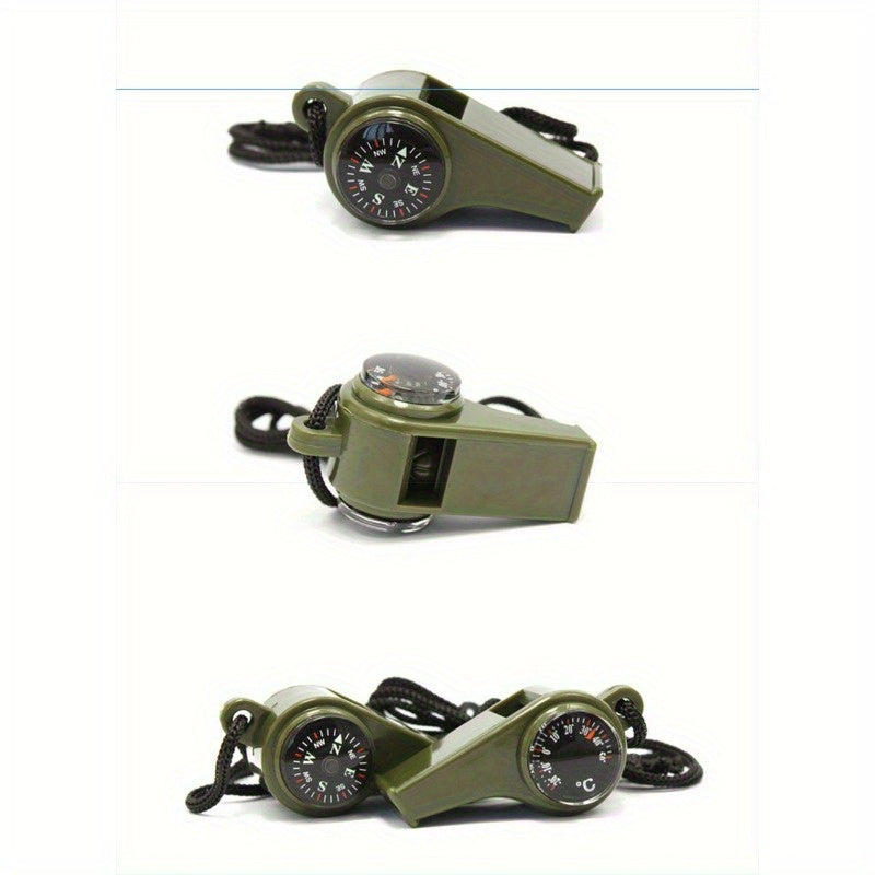 2pcs 3 In 1 Emergency Survival Whistle With Compass Thermometer