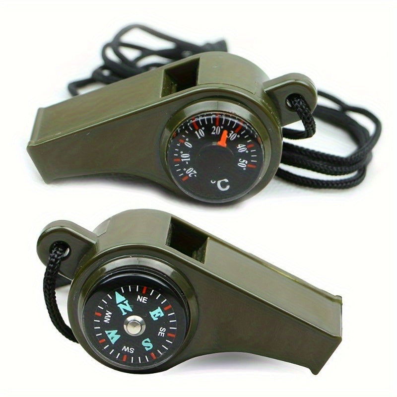 2pcs 3 In 1 Emergency Survival Whistle With Compass Thermometer