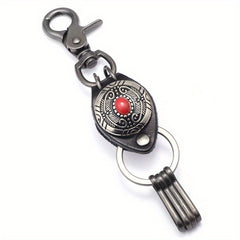 Ethnic Style Feather Keychain with Turquoise Inlaid Alloy & Cowhide Decoration
