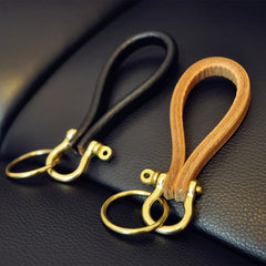Retro Style Keychain Cowhide Metal Key Hook Gift