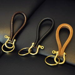 Retro Style Keychain Cowhide Metal Key Hook Gift