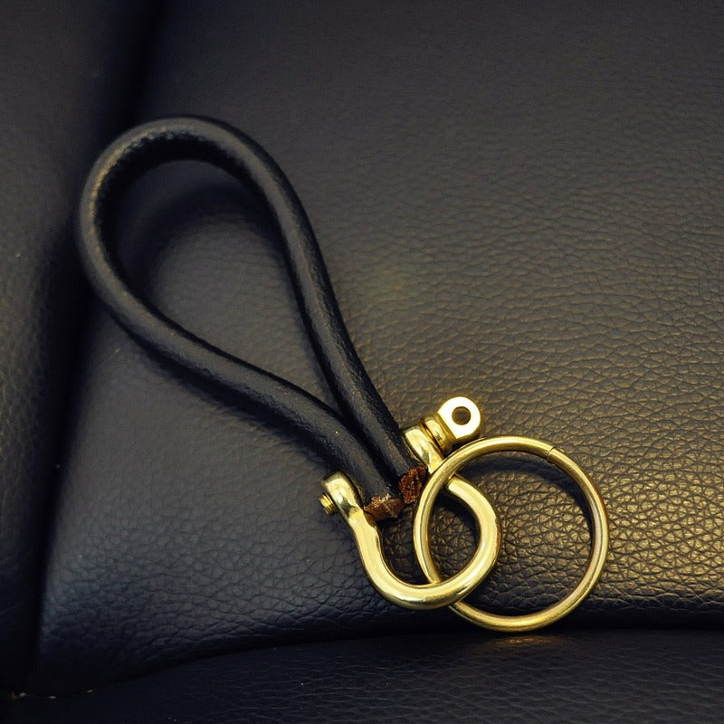Retro Style Keychain Cowhide Metal Key Hook Gift