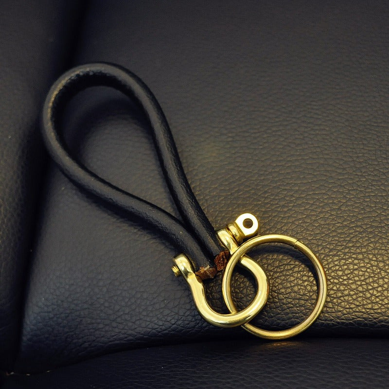 Retro Style Keychain Cowhide Metal Key Hook Gift