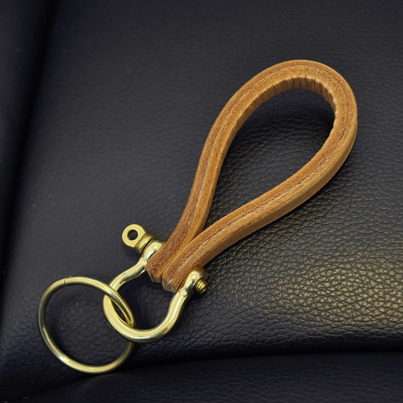 Retro Style Keychain Cowhide Metal Key Hook Gift