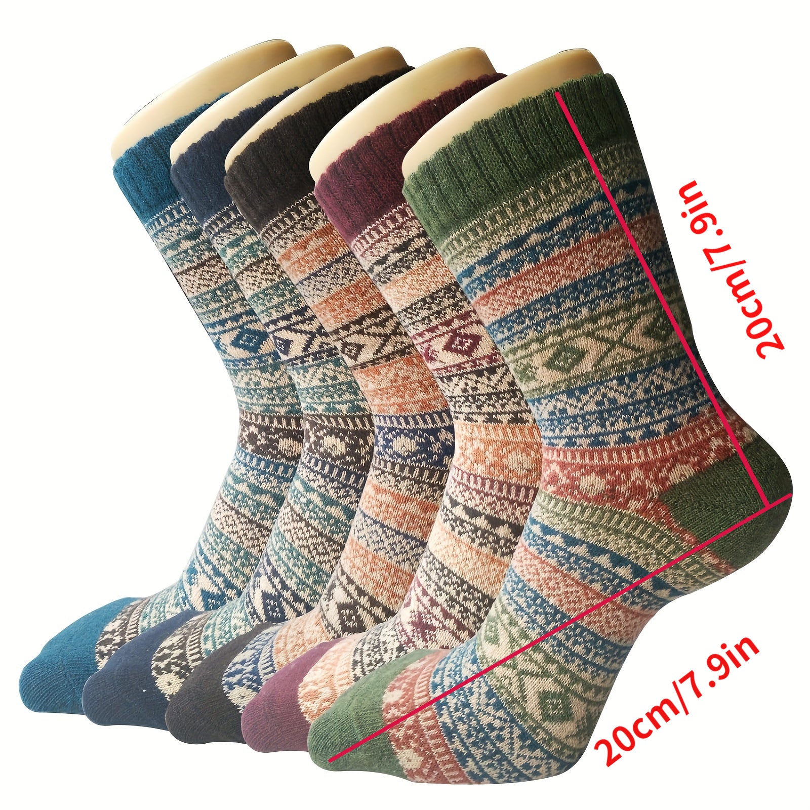 Men's Ethnic Crew Socks Rabbit Hair Blend Comfy Casual Unisex