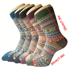 Men's Ethnic Crew Socks Rabbit Hair Blend Comfy Casual Unisex