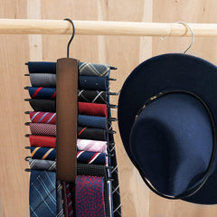 Wooden Tie Rack with 20 Non Slip Hooks Closet Space Saving Organizer