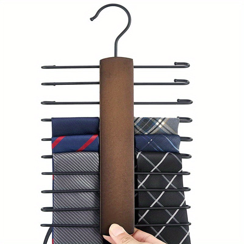 Wooden Tie Rack with 20 Non Slip Hooks Closet Space Saving Organizer
