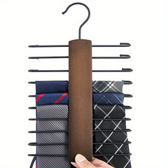 Wooden Tie Rack with 20 Non Slip Hooks Closet Space Saving Organizer
