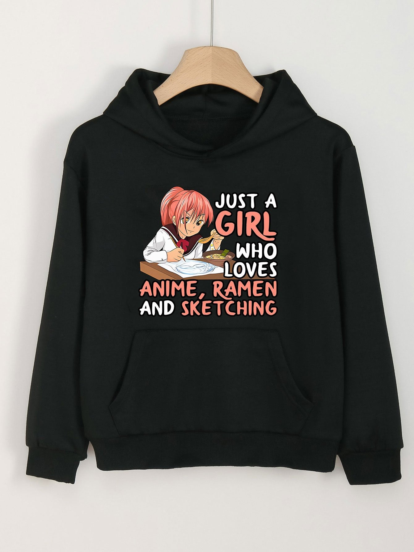 Anime Girl Print Girls Hoodie Kids Casual Long Sleeve Comfy Loose Hooded Sweatsh