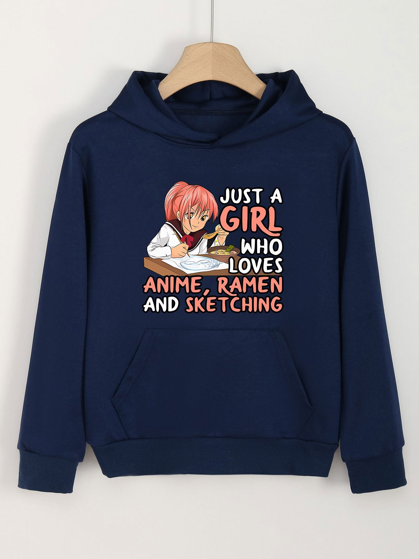 Anime Girl Print Girls Hoodie Kids Casual Long Sleeve Comfy Loose Hooded Sweatsh