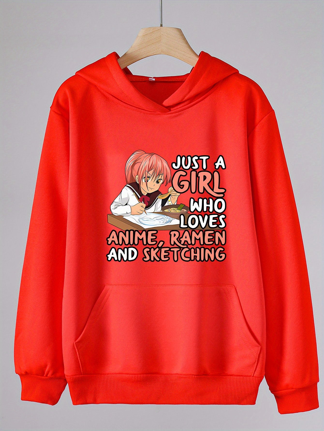 Anime Girl Print Girls Hoodie Kids Casual Long Sleeve Comfy Loose Hooded Sweatsh