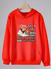 Anime Girl Print Girls Hoodie Kids Casual Long Sleeve Comfy Loose Hooded Sweatsh