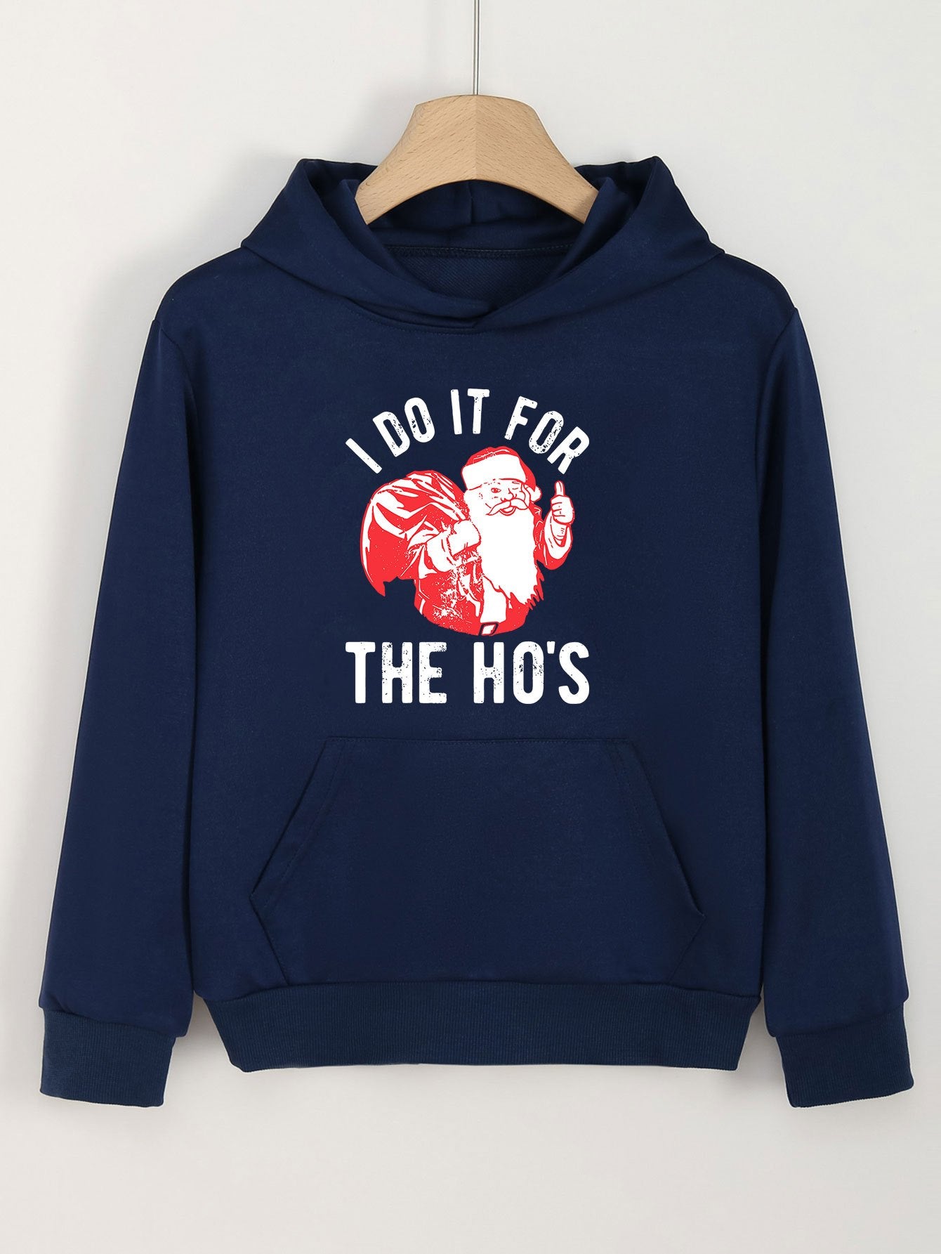Christmas Santa Print Girls Hoodie Kids Casual Long Sleeve Hooded Sweatshirt
