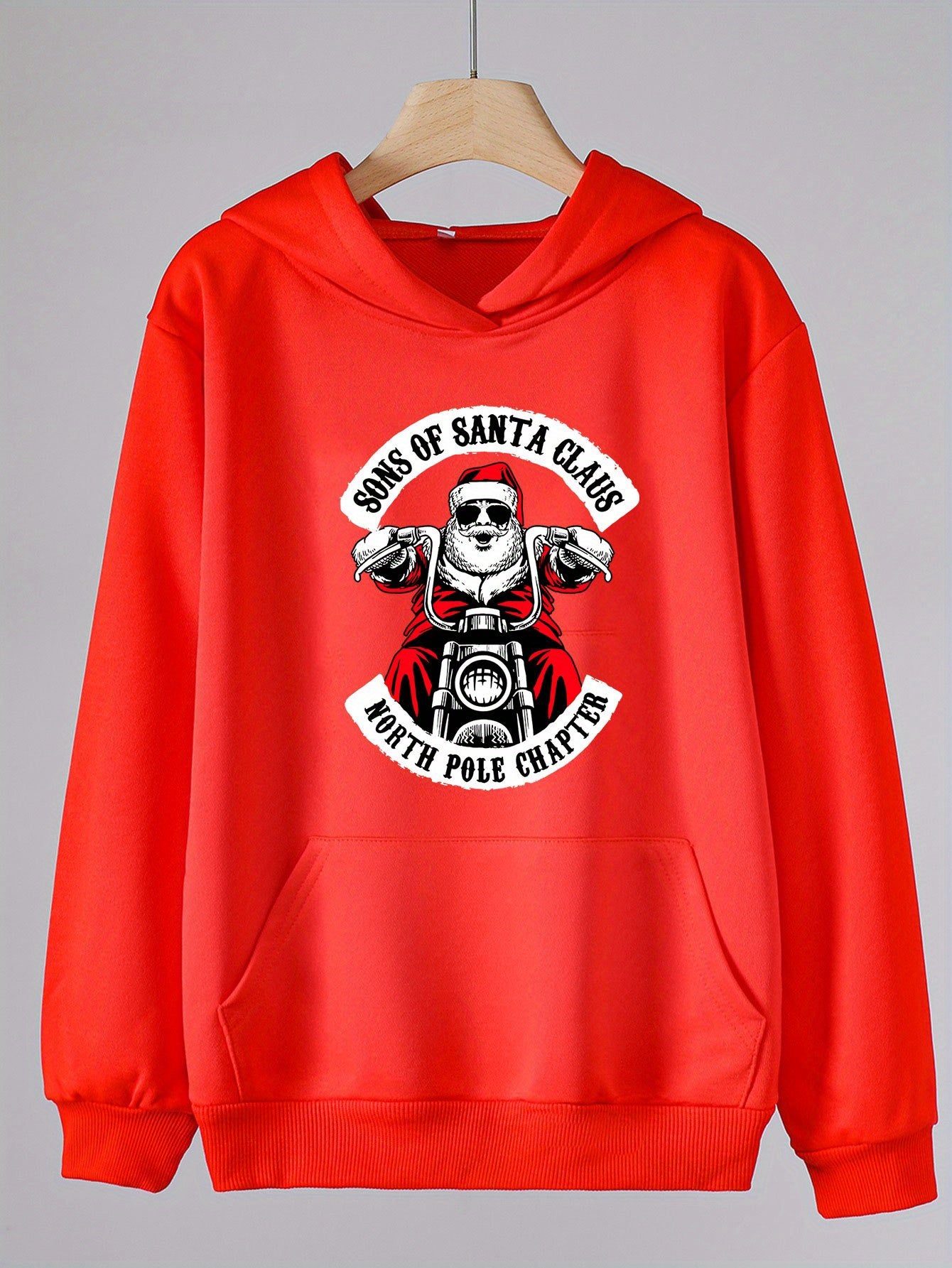 Santa Ride Motorcycle Print Girls Hoodie Kids Casual Long Sleeve