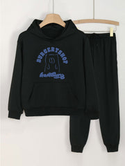 2pcs Bear Print Girls Hoodie Set Casual Long Sleeve Hooded Sweatshirt & Sol