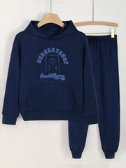 2pcs Bear Print Girls Hoodie Set Casual Long Sleeve Hooded Sweatshirt & Sol
