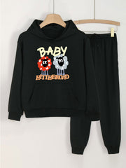 2pcs Sheep Print Girls Hoodie Set