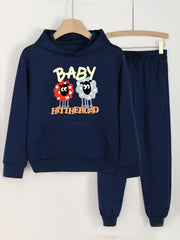 2pcs Sheep Print Girls Hoodie Set