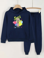2pcs SMILE Print Girls Hoodie Kids Casual Long Sleeve Loose Hooded Sweatshirt