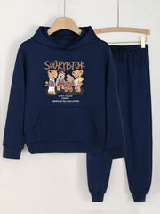 2pcs Bear Print Girls Hoodie & Sweatpants Set, Kids Outdoor Clothes