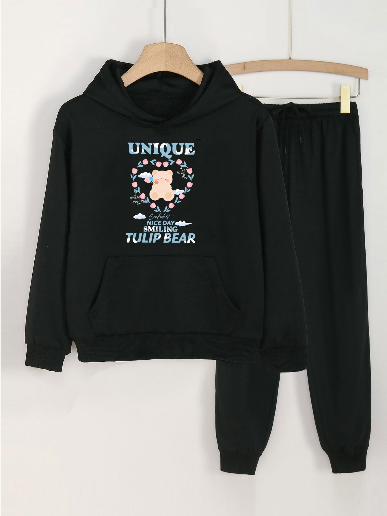Girls Hoodie & Sweatpants Set Kids Casual Long Sleeve Hooded Sweatshi