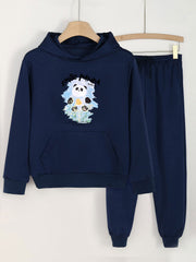 2pcs Panda Print Girls Hoodie & Sweatpants Set Kids Casual Long Sleeve Loose Hoo