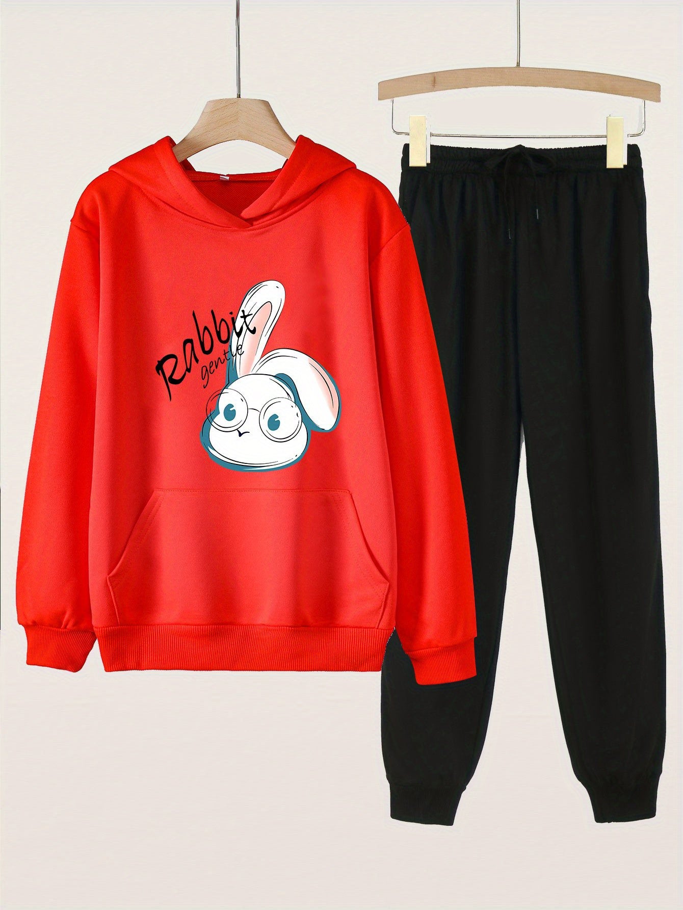 Rabbit Print Girls Hoodie & Sweatpants Set