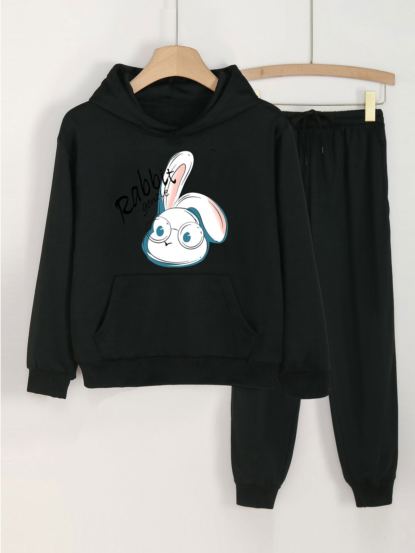 Rabbit Print Girls Hoodie & Sweatpants Set