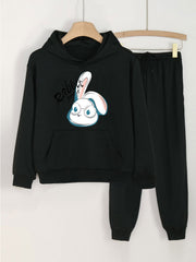 Rabbit Print Girls Hoodie & Sweatpants Set