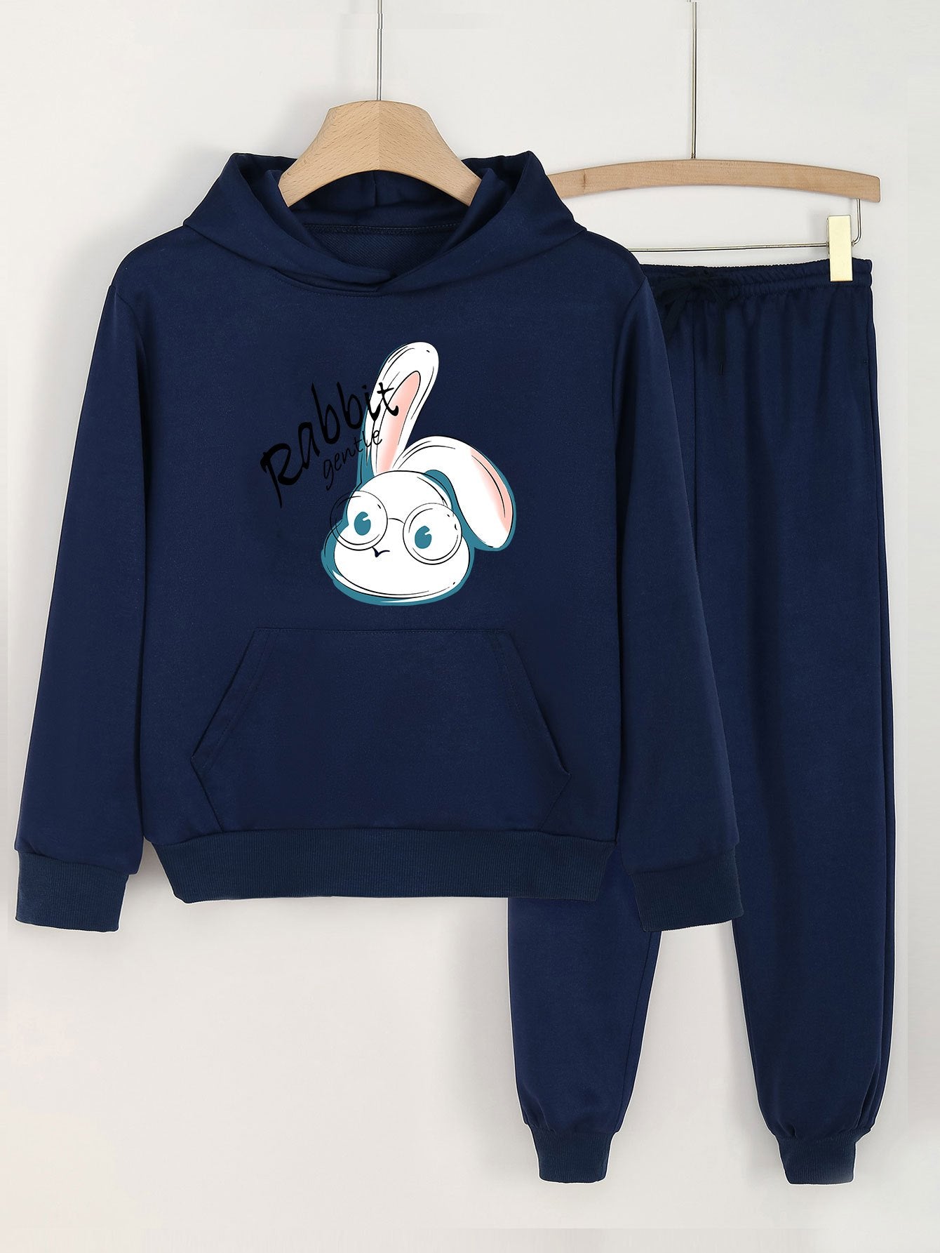 Rabbit Print Girls Hoodie & Sweatpants Set