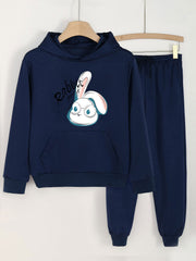 Rabbit Print Girls Hoodie & Sweatpants Set