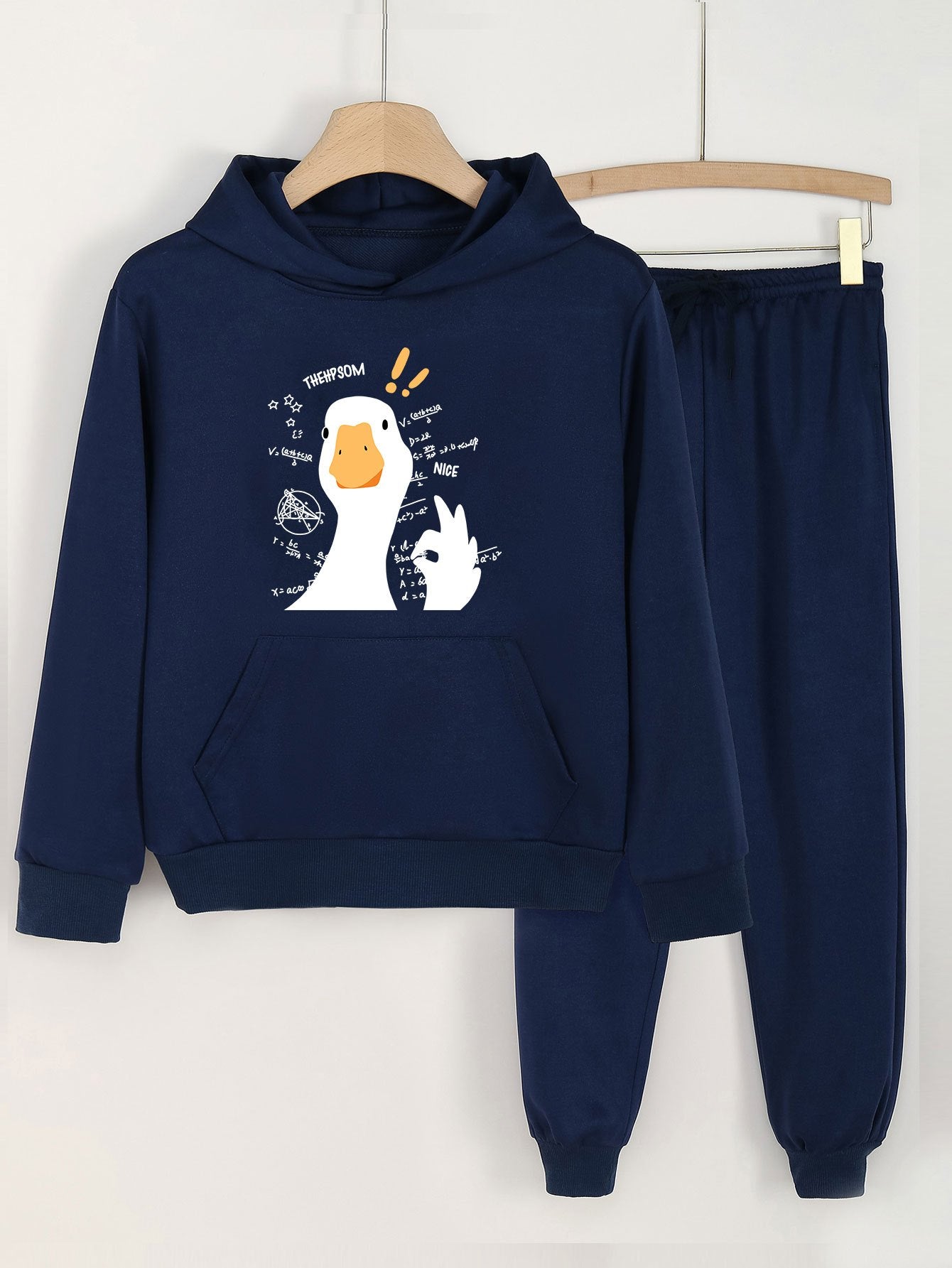 2pcs Goose Print Girls Hoodie & Sweatpants Set